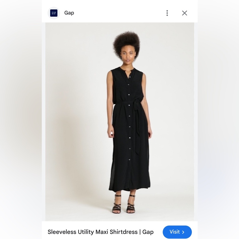 Gap Sz S NWT sleeveless maxi-length shirt dress in black rayon, full button - Picture 12 of 12